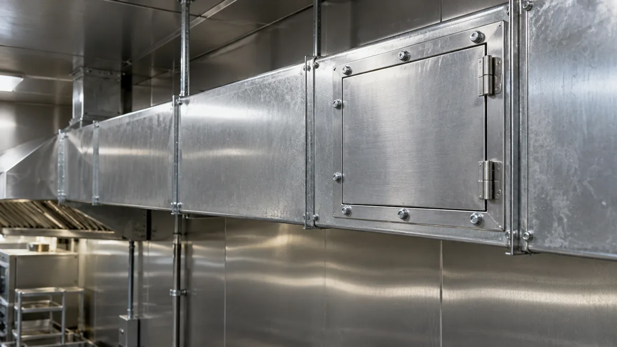 Rectangular exhaust duct with a bolted service-access panel