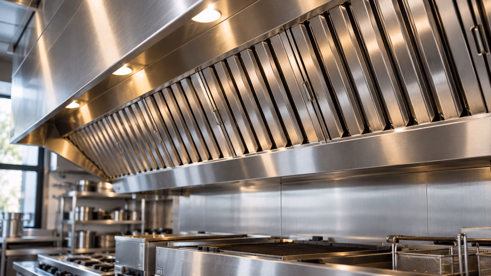 Stainless-steel canopy and grease filters in a commercial cooking exhaust system